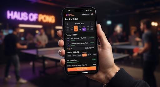 Booking a table on a phone at Haus of Pong