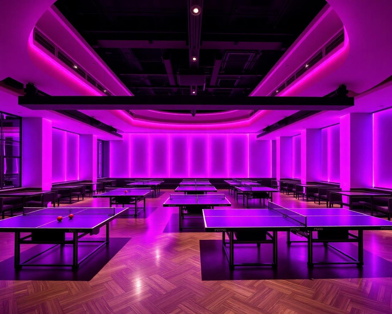 Neon-lit tournament tables inside the Haus